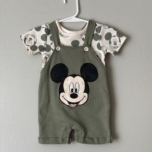 Disney Baby Mickey Mouse Overall Shorts and Shirt set, 3-6m